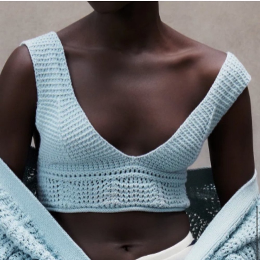 NWT ZARA Crop Knit Top Blue M - Picture 3 of 6